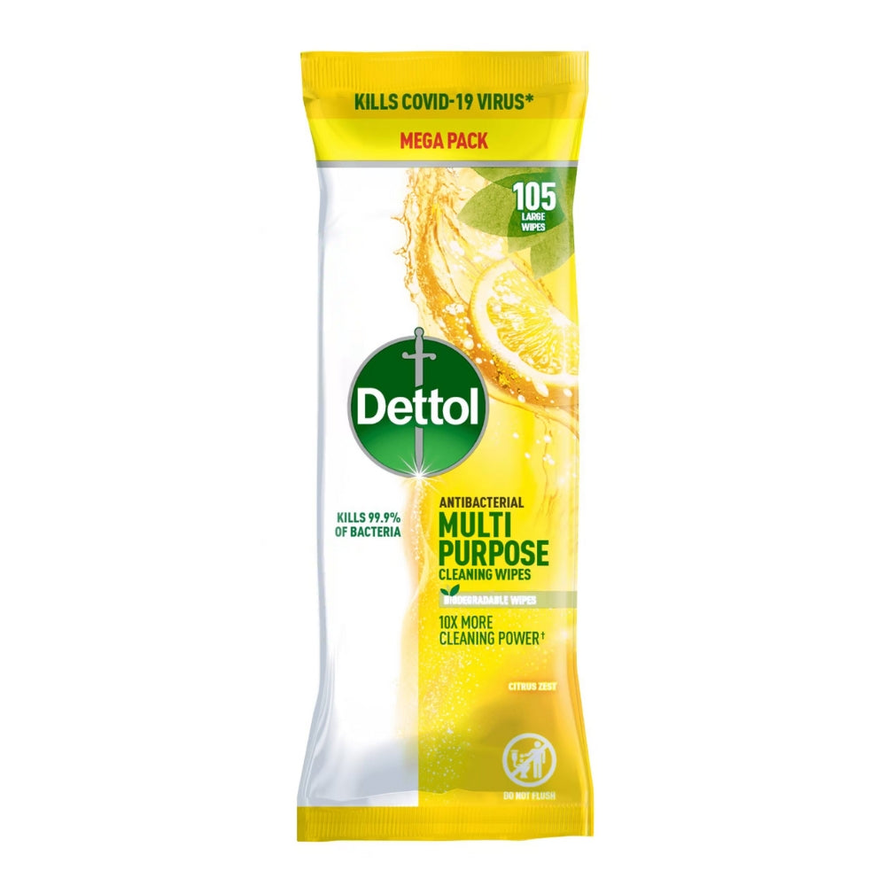 Dettol Multi Purpose Antibacterial Wipes | Citrus Scent | Pack of 105