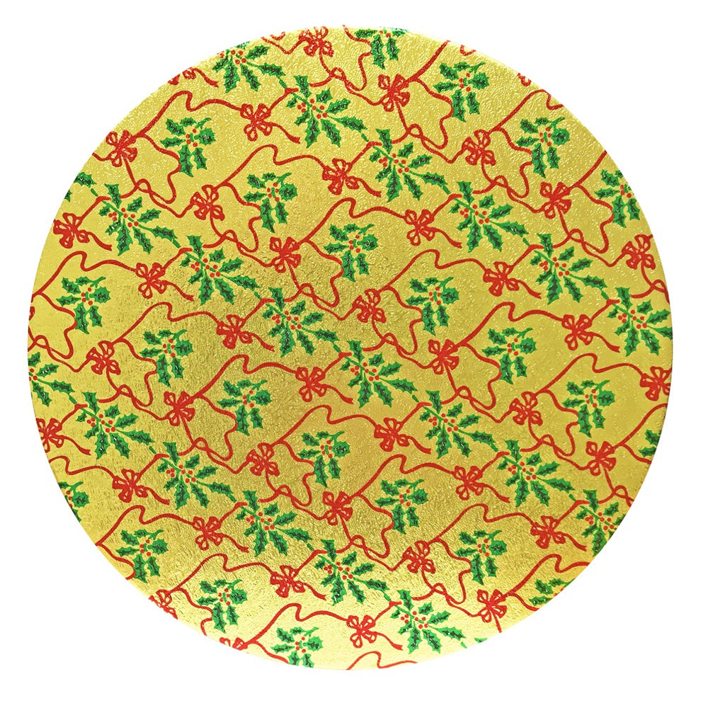 Anniversary House Holly Print Round Cake Board | 10in | Assorted