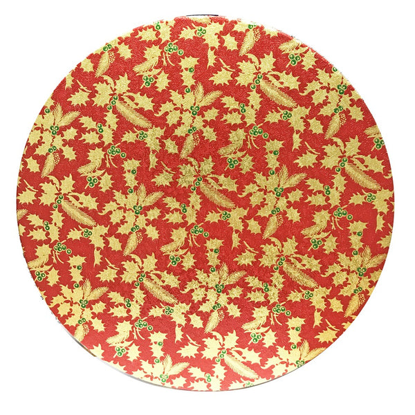 Anniversary House Holly Print Round Cake Board | 10in | Assorted