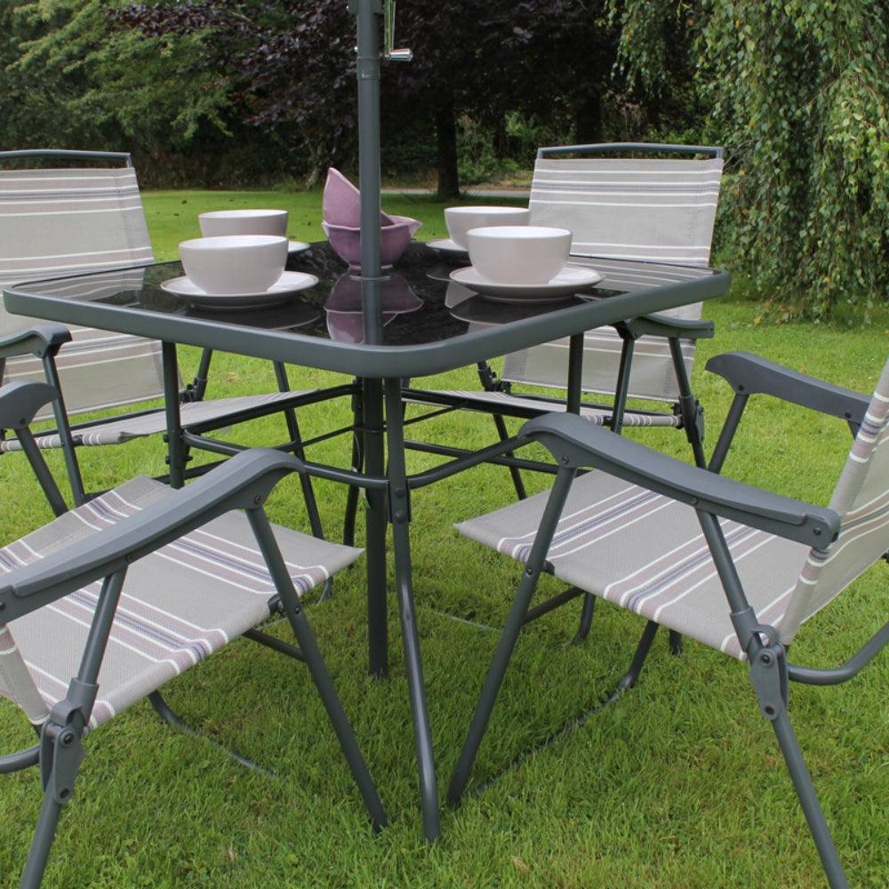 4-Seater Culcita Heather Garden Dining Set | Tempered Glass Table & Parasol - Choice Stores