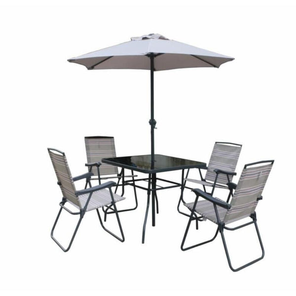 4-Seater Culcita Heather Garden Dining Set | Tempered Glass Table & Parasol - Choice Stores