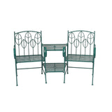 Vintage Leafy Teal Garden Love Seat with Table | 156 x 66 x 89 cm