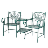 Vintage Leafy Teal Garden Love Seat with Table | 156 x 66 x 89 cm