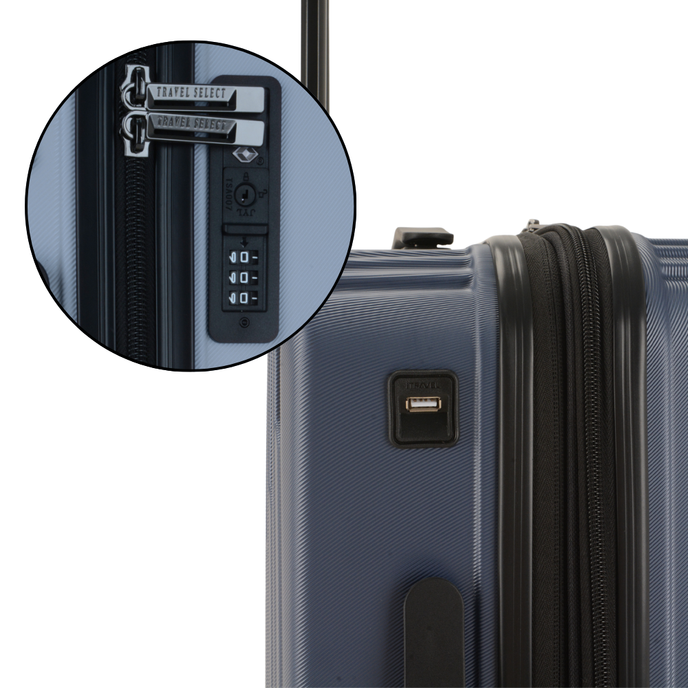 Travel Select Naples Navy Cabin Luggage 22in | USB Charger Port & Combination Lock