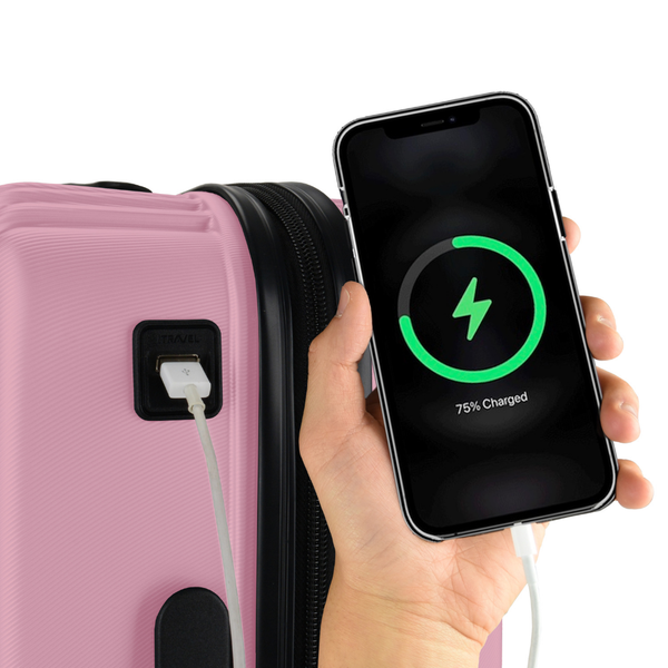 Travel Select Naples Pink Cabin Luggage 22in | USB Charger Port & Combination Lock