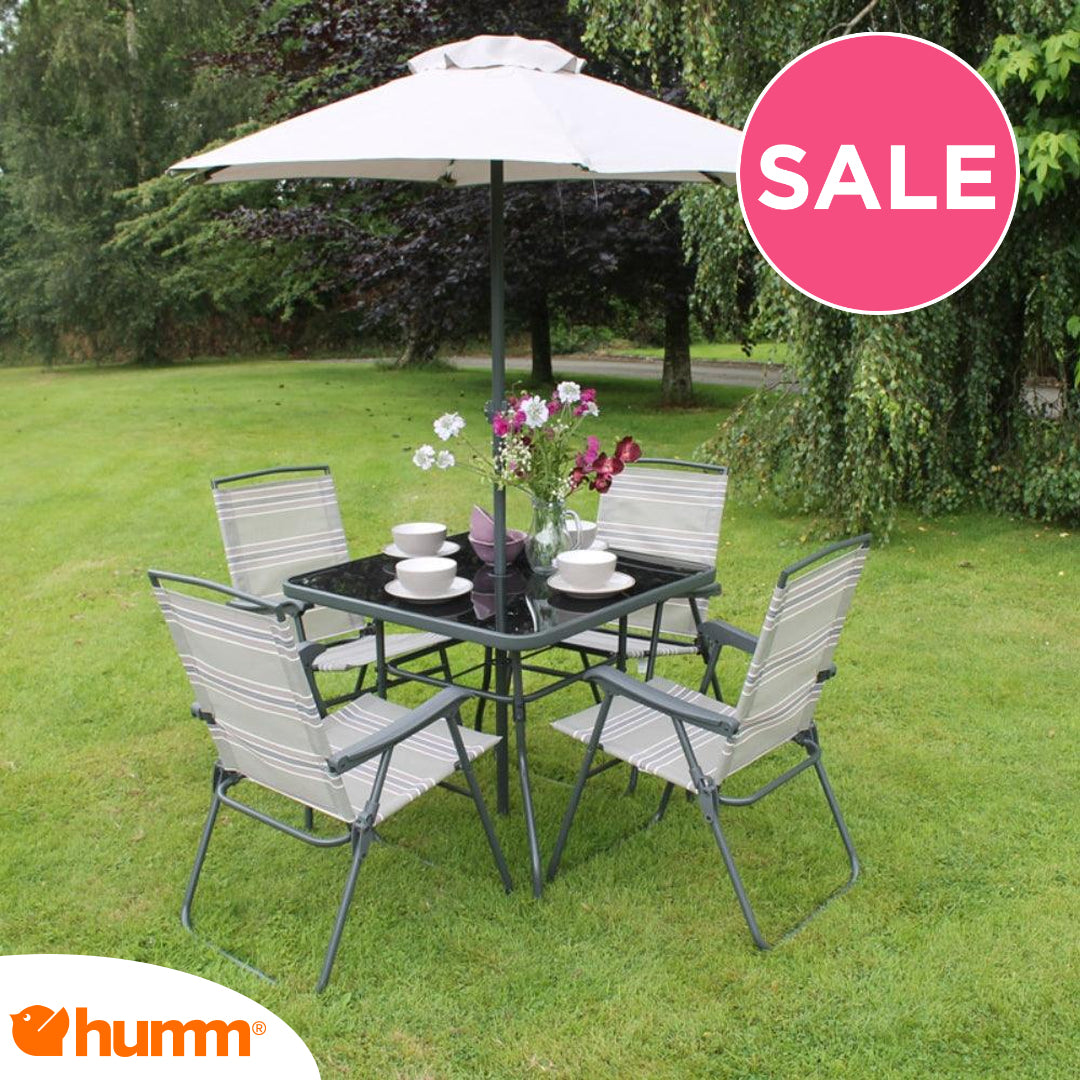 4-Seater Culcita Heather Garden Dining Set | Tempered Glass Table & Parasol