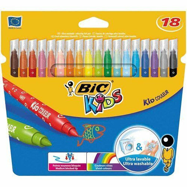 BIC Vibrant Colour Marker Pens | 18pk Medium Blocked Tip | Ultra-Washable Ink