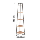 Urban Living 5 Tier Corner Shelf Unit | Dark Metal and Wood | 34x34 cm Per Shelf