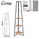 Urban Living 5 Tier Corner Shelf Unit | Dark Metal and Wood | 34x34 cm Per Shelf