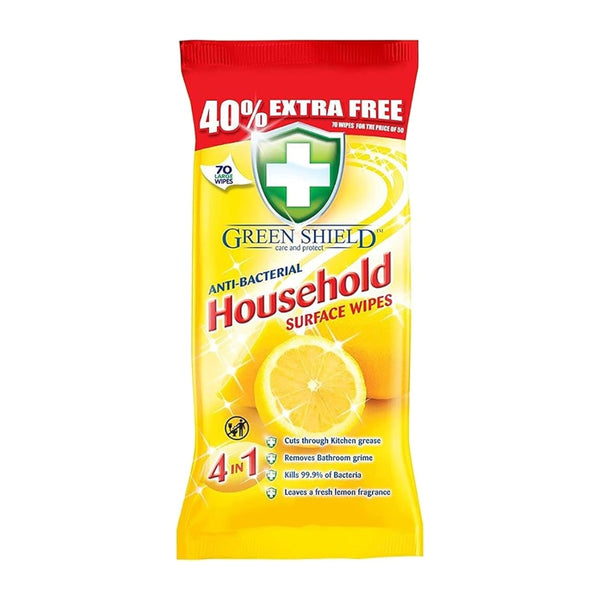 Green Shield Anti-Bacterial Household Surface Wipes | Pack of 70