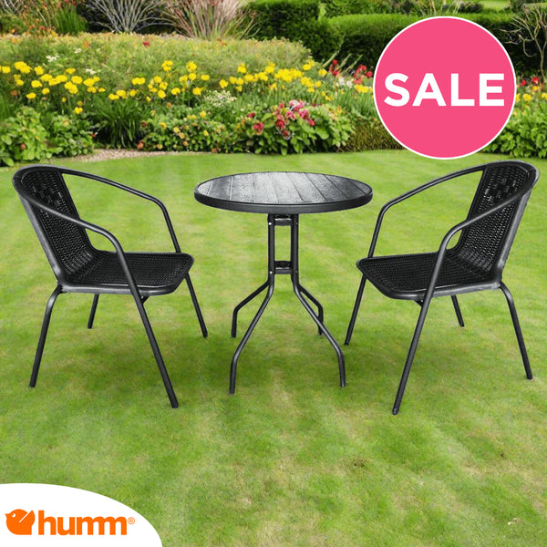 2-Seater Culcita Black Rattan Bistro Set | 3 Piece