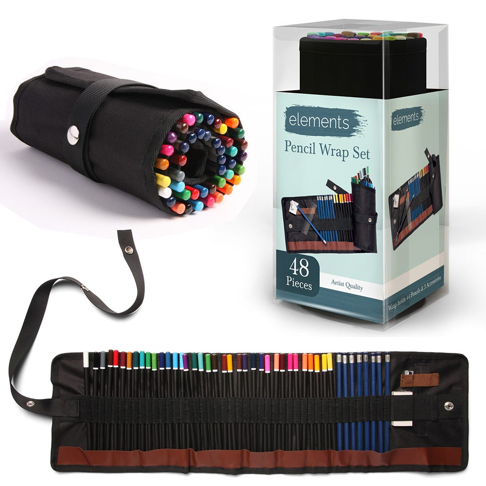 Elements 47-Piece High-Quality Pencil Wrap Set | Durable Fabric, Organised Storage