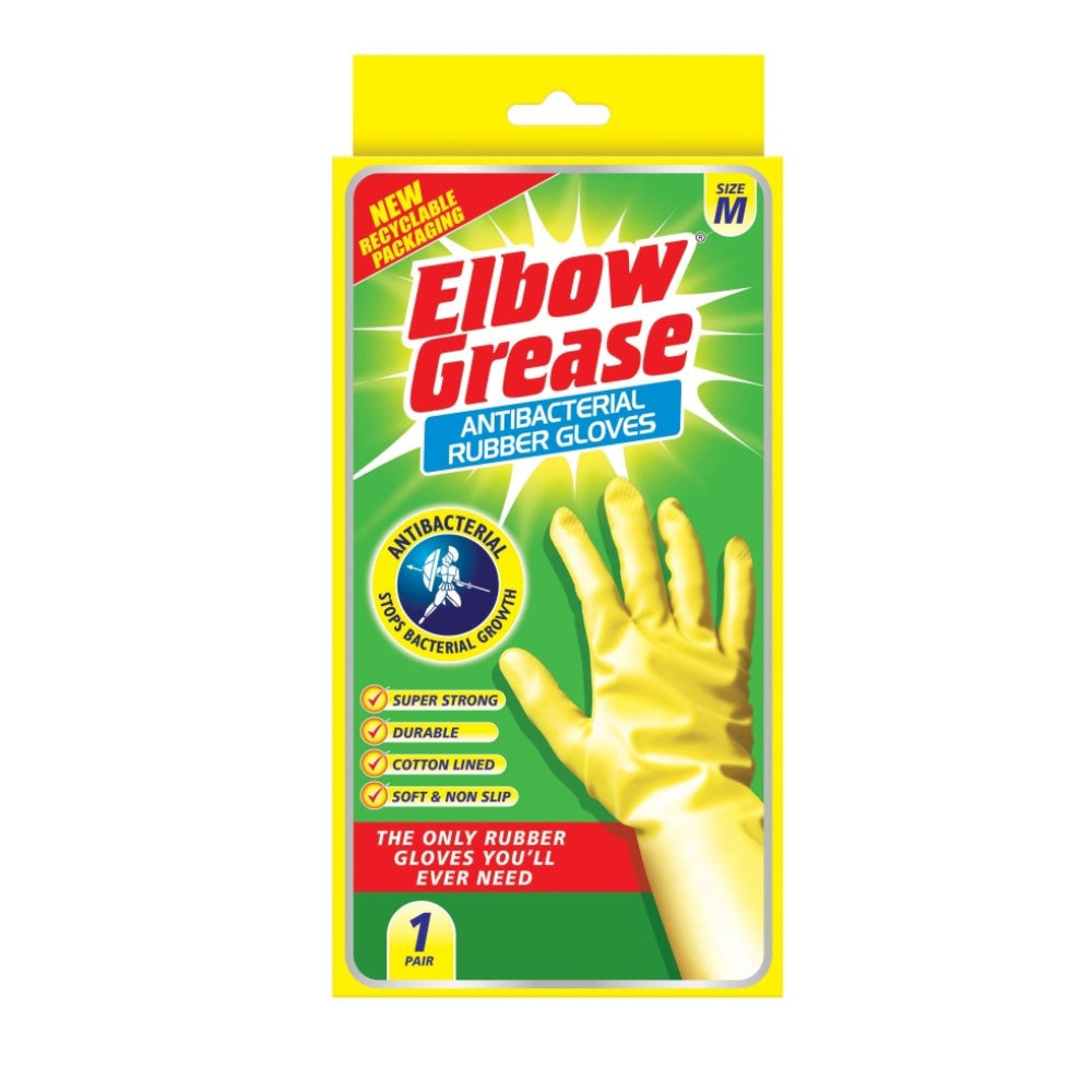 Elbow Grease Anti Bacterial Rubber Gloves Medium | Pack of 1