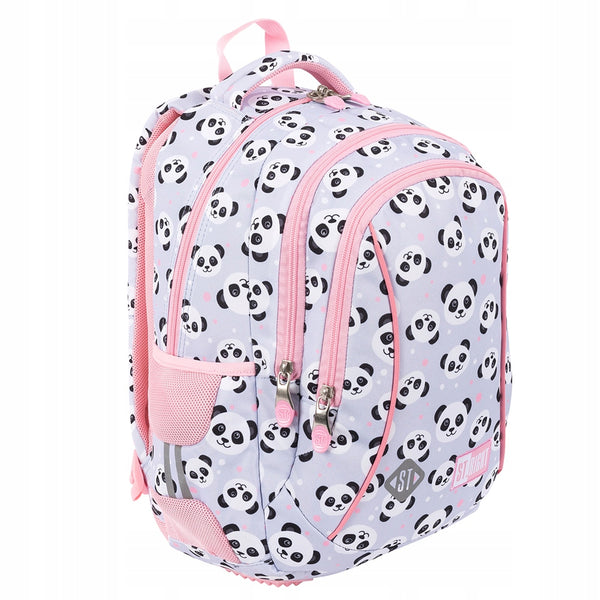 Panda Grey/Pink 15 Inch School Bag | Cute & Functional Backpack for Girls