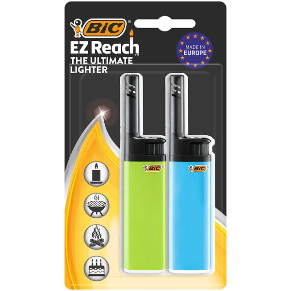 BIC Wand EZ Reach Lighter 2pk | Extended Wand, Child-Resistant, Vibrant Colours