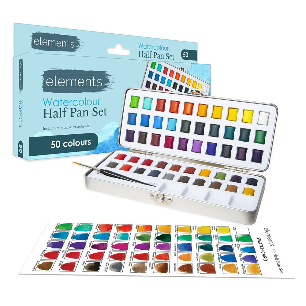 Elements Vibrant Watercolour Half Pan Set | 50 Colours