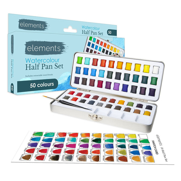 Elements Vibrant Watercolour Half Pan Set | 50 Colours