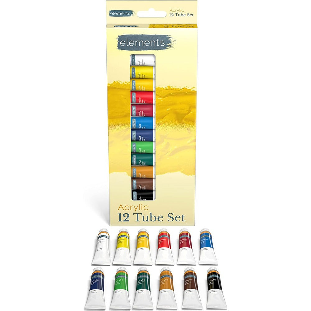 Elements 12-Colour Acrylic Paint Tubes Set | High-Quality Pigmentation