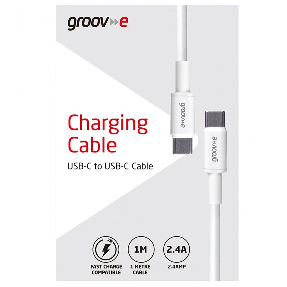 Groov-e USB-C to USB-C Cable | 1M White | 2.4A Fast Charging