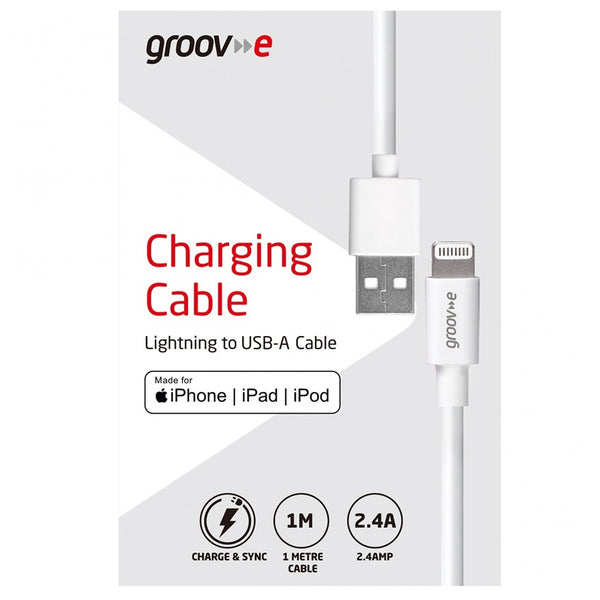 Groov-e Lightning to USB-A Cable | 1M White | 2.4A Fast Charging