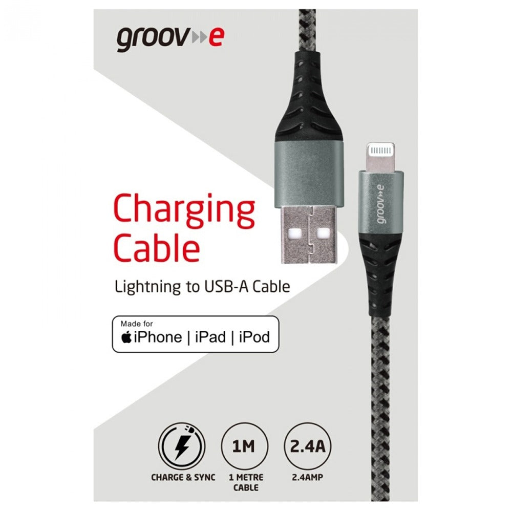 Groov-e Braided Lightning to USB-A Cable | 1M | 2.4A Fast Charging