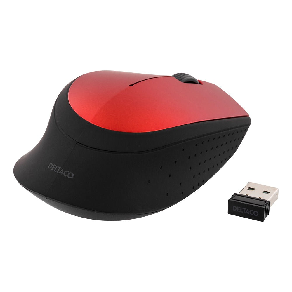 Deltaco Wireless Optical Mouse | Red, Ergonomic, Ambidextrous