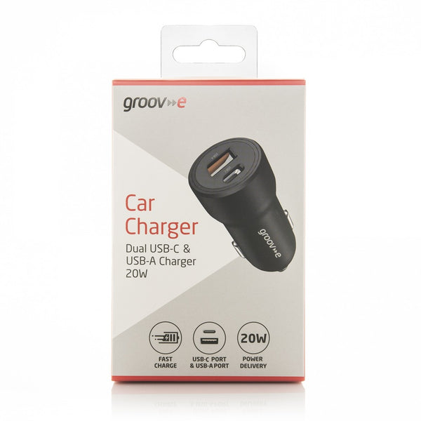 Groov-e Dual USB-A & C Car Charger | 20W | Black