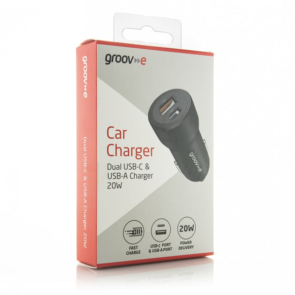 Groov-e Dual USB-A & C Car Charger | 20W | Black