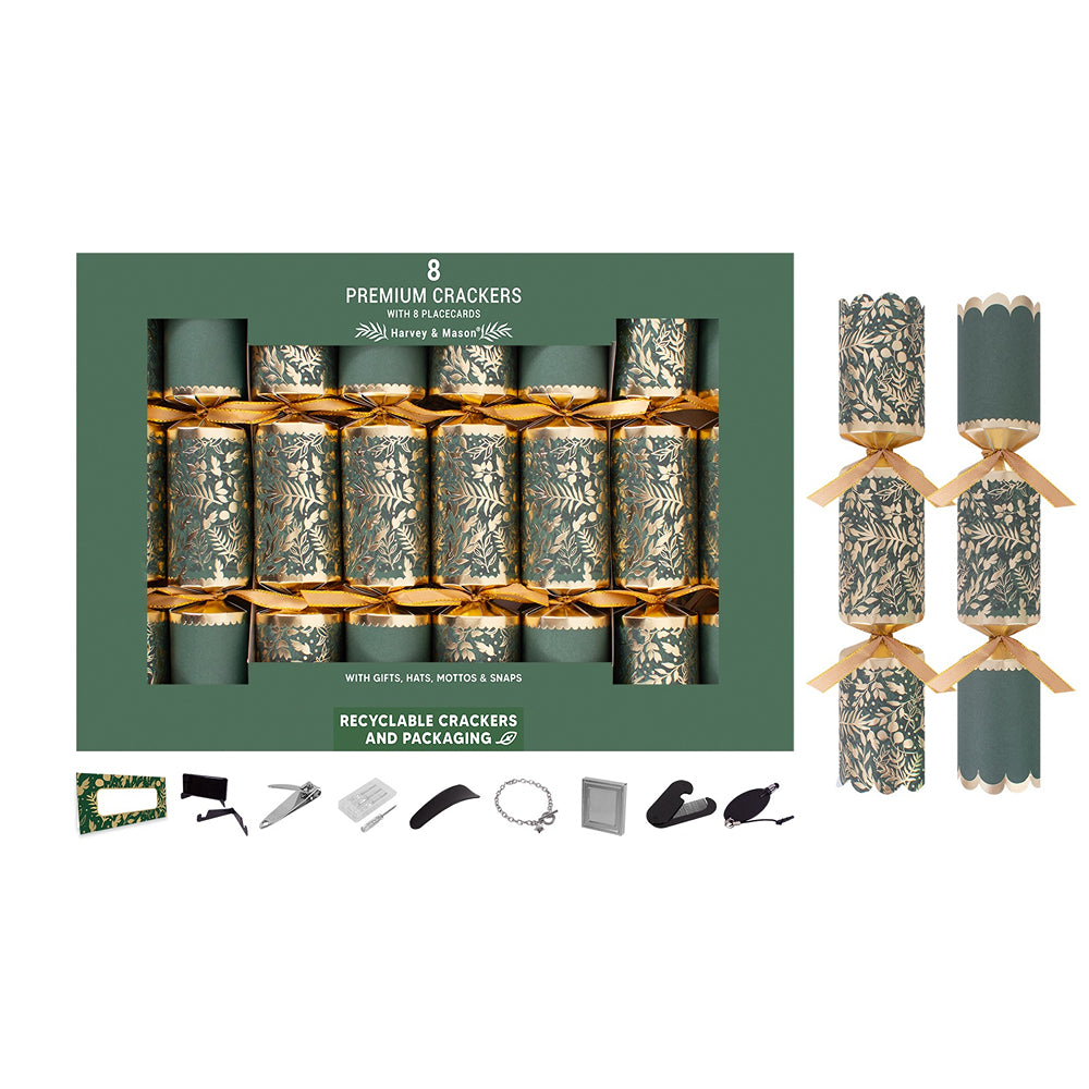 Harvey & Mason Premium Green Forest Christmas Crackers | Pack of 8