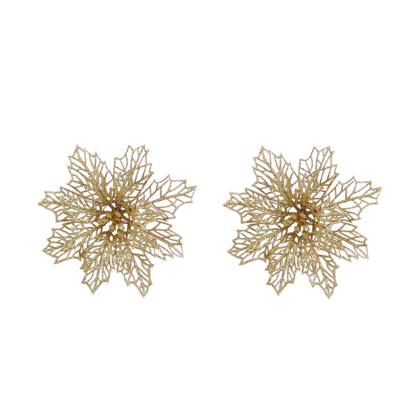 Gold Poinsettia Clips 13.5cm | Pack of 2