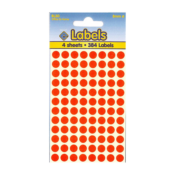 Esposti Bright Orange Adhesive Labels | 8mm Red Dots | Pack of 4