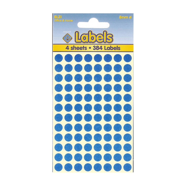 Esposti Coloured Labels Blue Dots | 8mm, 384 Total Labels | Pack of 4