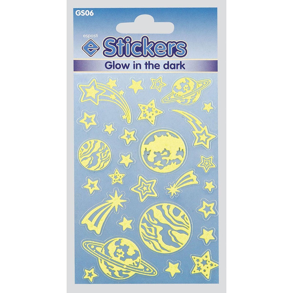 Esposti Glow in the Dark Planets and Stars Stickers | Safe, Non-toxic Material