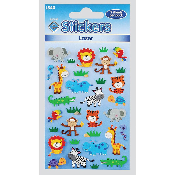 Esposti Laser Comic Animal Novelty Stickers | Vibrant & Reflective 2-Sheet Pack