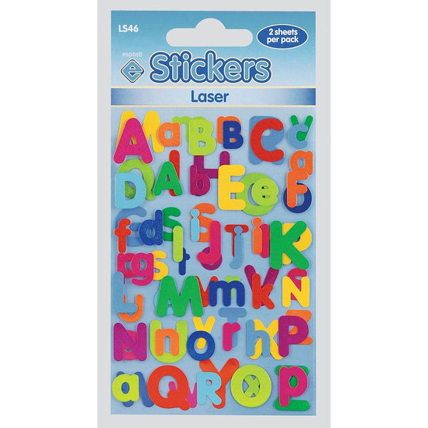 Esposti Laser Alphabet Novelty Stickers | Bright Colours and Reflective Laser Finish