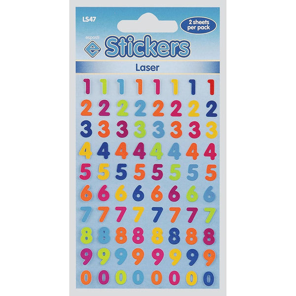 Esposti Reflective Laser Numbers Novelty Stickers | Two Sheets Pack