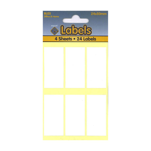 Esposti White Labels | 24 x 50mm |Pack of 4 | Easy Apply and Remove