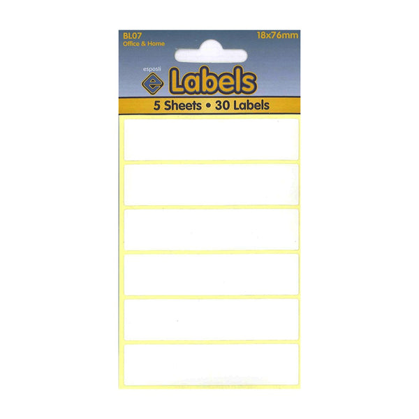 Esposti High-Quality Adhesive White Labels | 18 x 76mm | Pack of 5