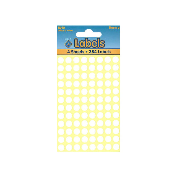 Esposti Self-Adhesive White Labels | 8mm Dots | Pack of 4