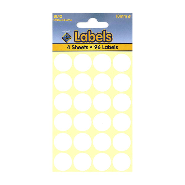 Esposti White Labels 18mm Dots | Pack of 4 | Strong Adhesive & Durable