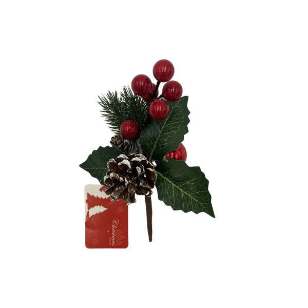 Christmas Pine Cone Red Berry Pick | 16cm