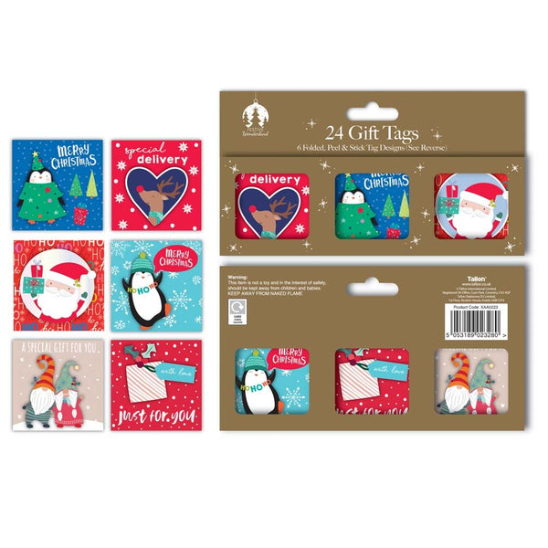 Festive Wonderland Self Adhesive Christmas Gift Tags Cute | Pack of 18