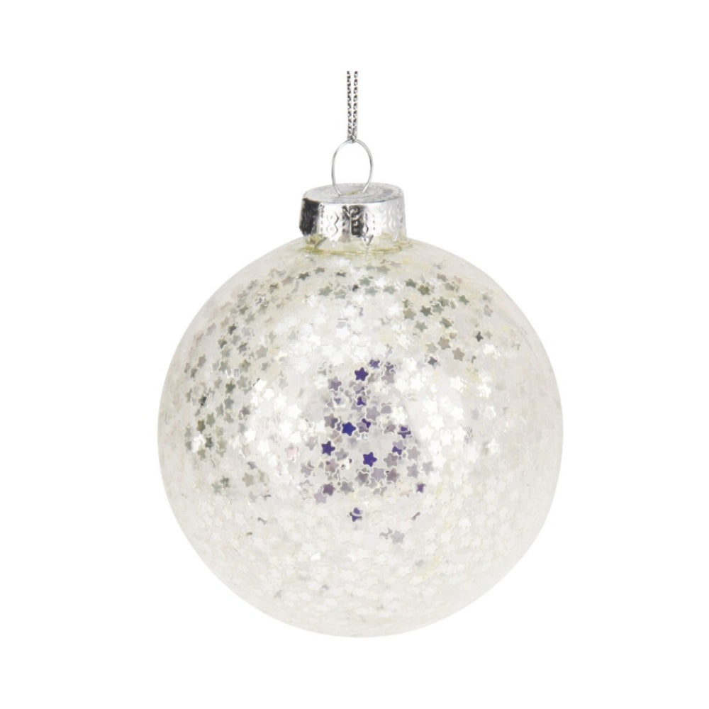 Silver Star Glass Bauble | 8cm