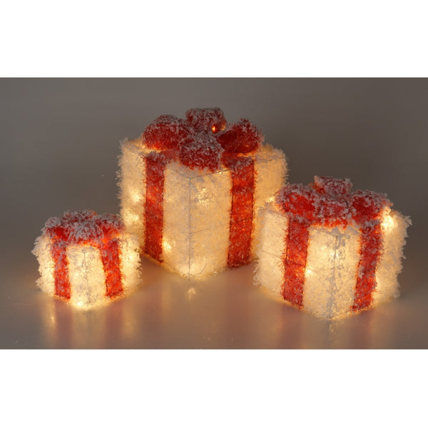 LED Light Up Red & White Gift Boxes | Set of 3