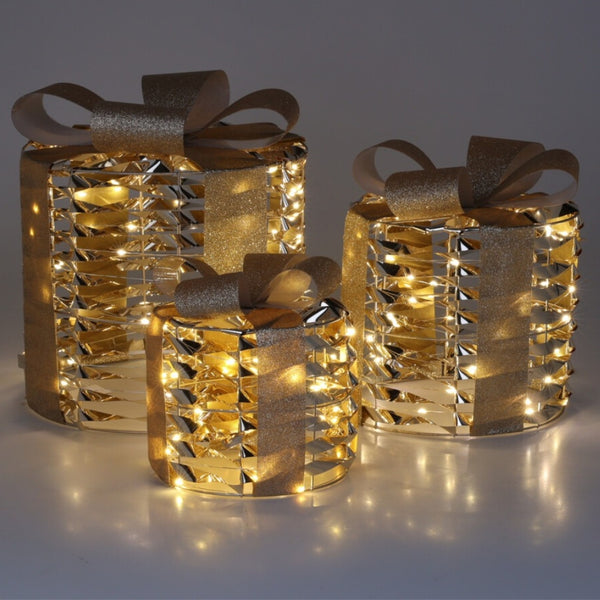 LED Light Up Gold Gift Boxes | Set of 3