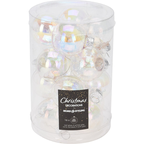 Round Glass Pearl Effect Baubles | Pack of 16 | 35mm