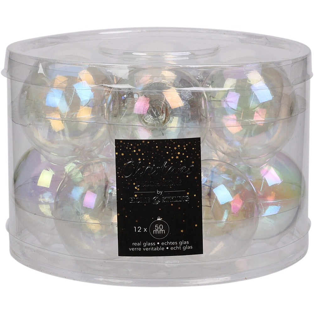 Round Glass Pearl Effect Baubles | Pack of 12 | 50mm