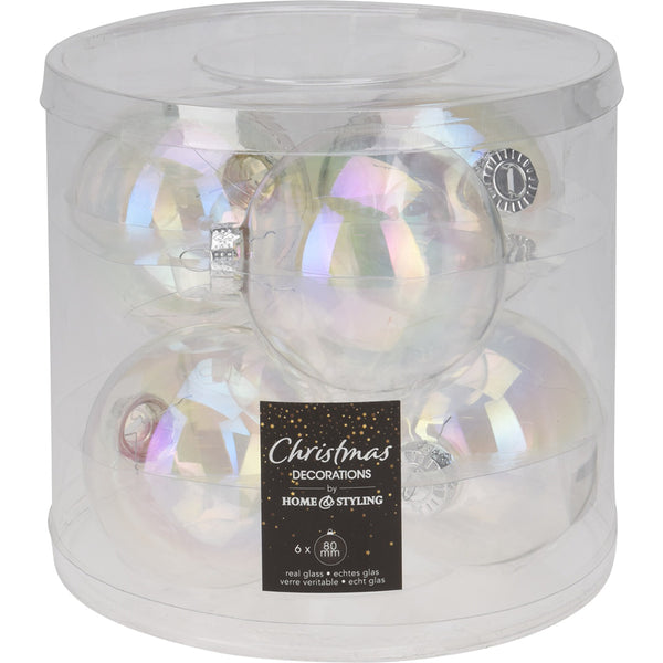 Round Glass Pearl Effect Baubles | Pack of 6 | 80mm