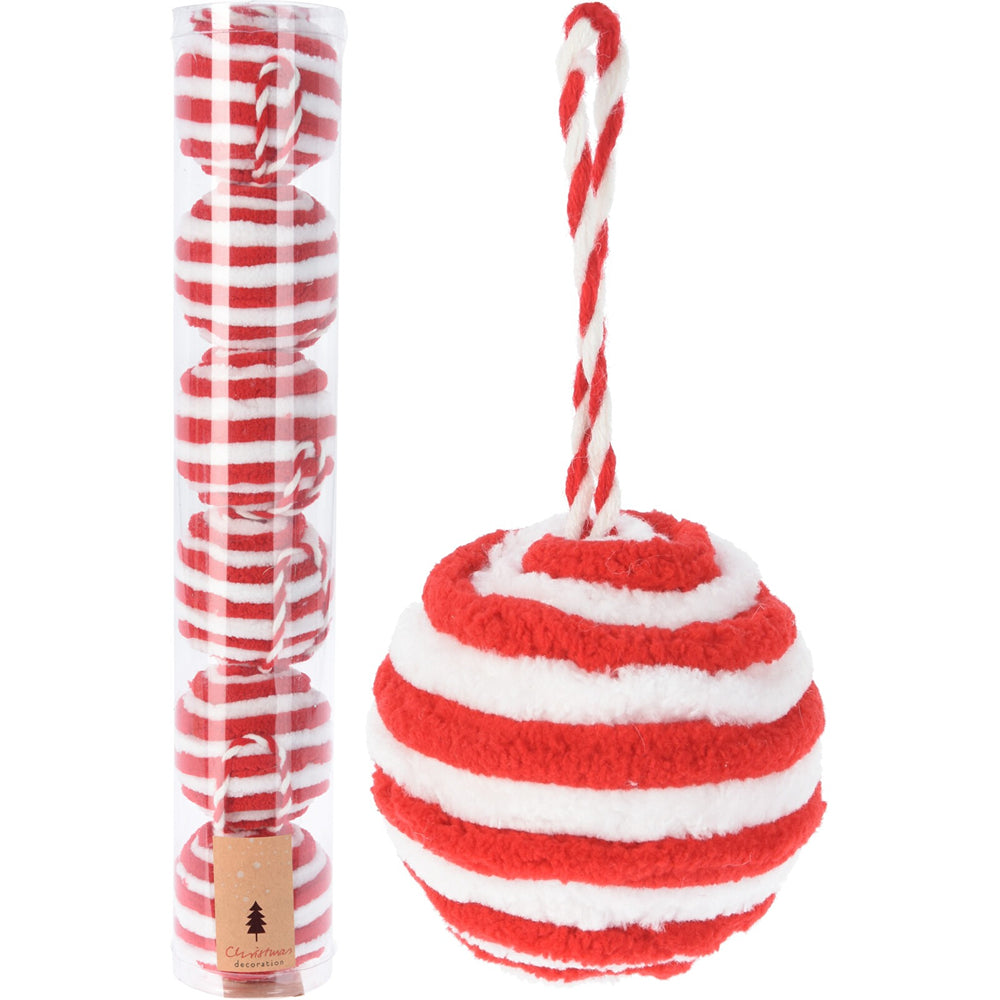 Red & White Stripe Bauble | Pack of 6 | 6cm