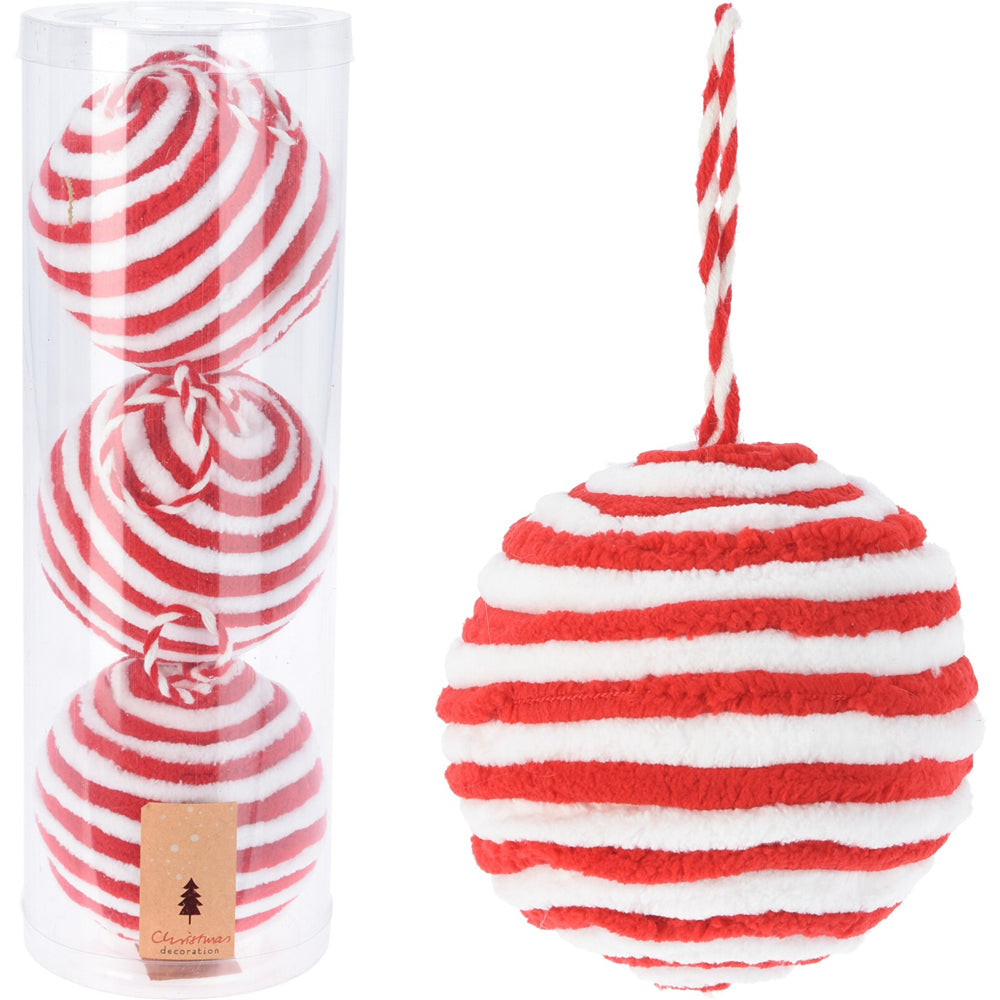 Red & White Stripe Bauble | Pack of 3 | 10cm